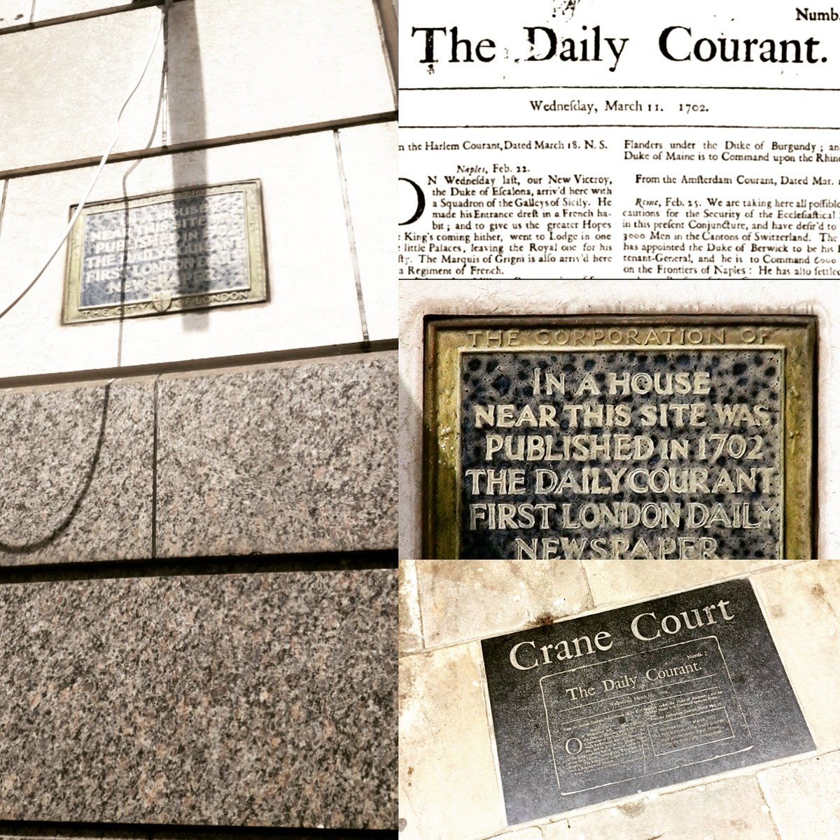 the_spasm's tweet photo. Britain's first daily newspaper, plaque on Ludgate Hill just east of Fleet Street https://t.co/5ULUxBlbmn