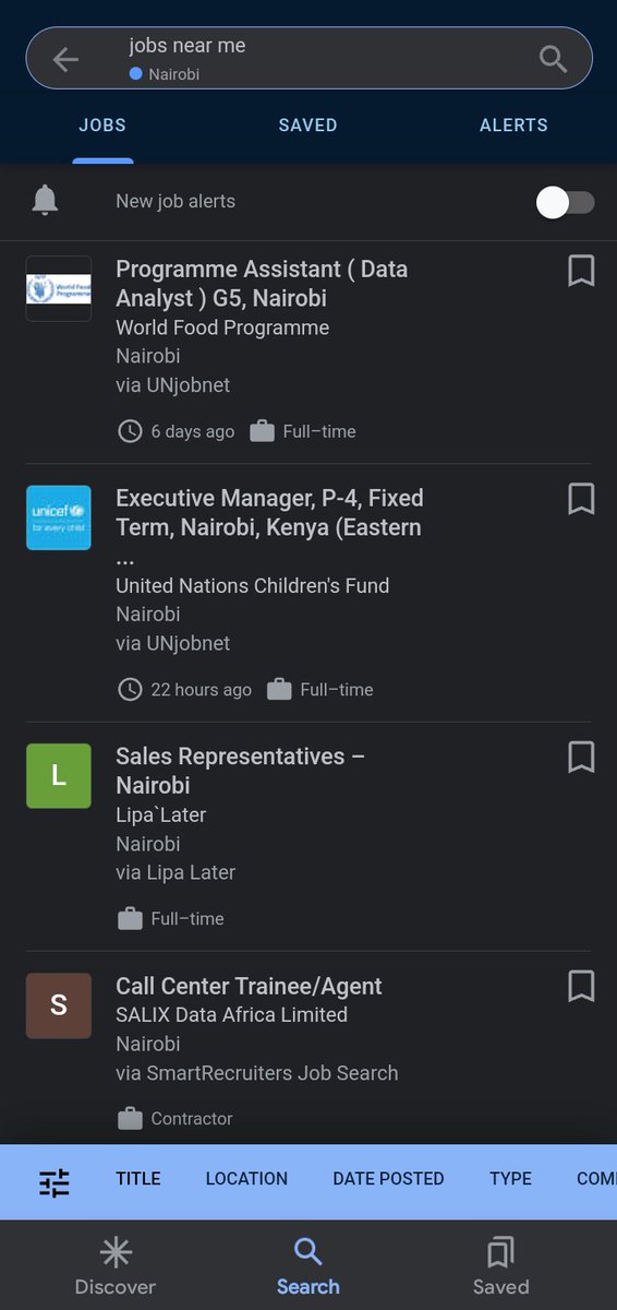Wadau Google has new features for you to enjoy. 
Use the link
goo.gle/jobs10
Turn on post notifications and get updates to jobs near you, ease the struggle of searching all day and in every location. 
Get the offers near you
#SearchNiLife #SearchIsLife #FindWithGoogle