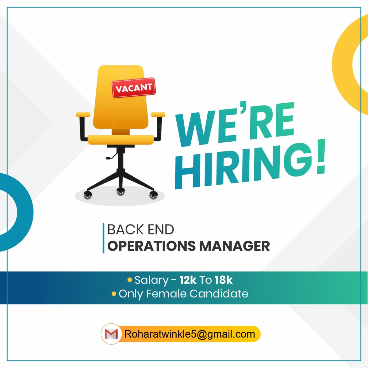 VedantaDigital's tweet image. #VedantaDigital is looking for a Backend #Operations_Manager that will lead, mentor, and motivate the team to achieve organizational goals.

Requirements -
✅ Backend Operation Services Call
✅ Good Communication Skills
✅ Email Writing Skills
✅ Good Command in Excel