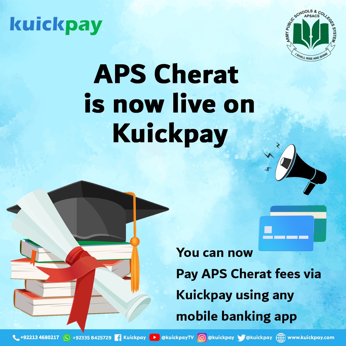 kuickpay's tweet photo. APS Cherat is now live on Kuickpay. Now you can easily pay School Fee via Kuickpay from any online banking app. Contact us via WhatsApp https://t.co/Qh6N7XUBZ1 https://t.co/Y2SoeMgOZg #TheAcademy #Kuickpay #digitalPakistan #digitizingPakistan #digitalpayments #Fintech #APSCherat https://t.co/Gv59fMArAQ