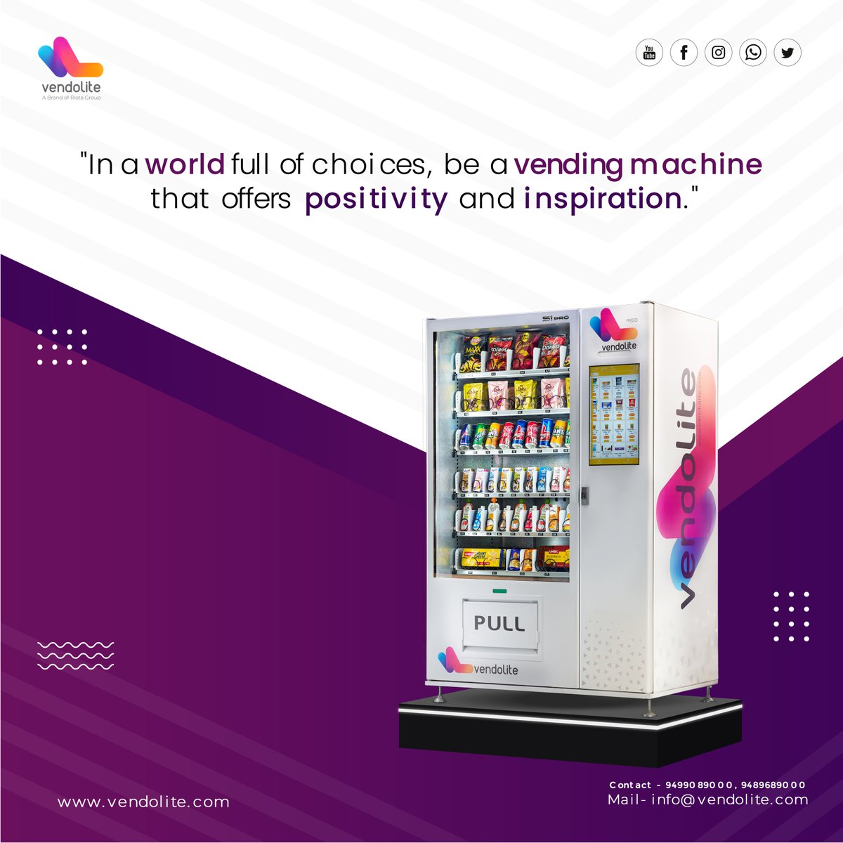 In a world full of choices, be a vending machine that offers positivity and inspiration.

#vendingmachine #choice #snacksonsnacks #snacks #drinksdrinksdrinks #vending #india #clicks #foodlover #milkshake #chocolate #vendolite