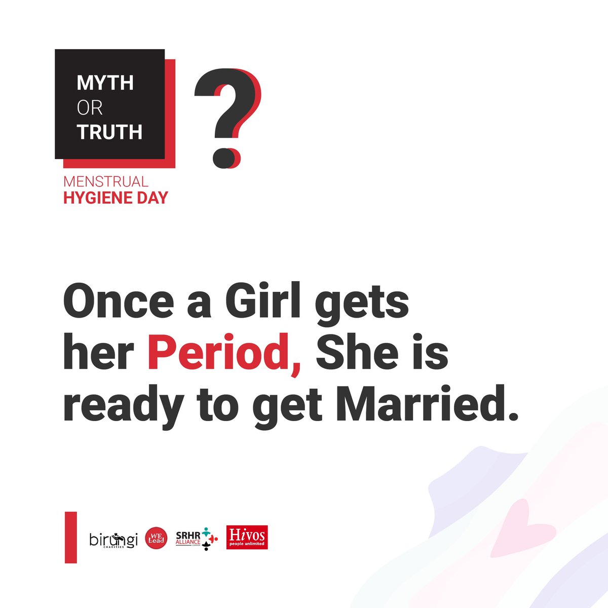 It’s really unfortunate that some people still believe that Menstruation means that a girl is grown enough to get married or be married off. 
She is still a child and  it’s our responsibility to protect her .

#HealthyPeriod4Her 
#WeAreCommitted 
#WeLeadOurSRHR