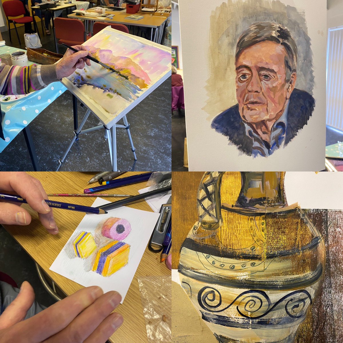 A “free” evening at the art club. What wonderful art work.