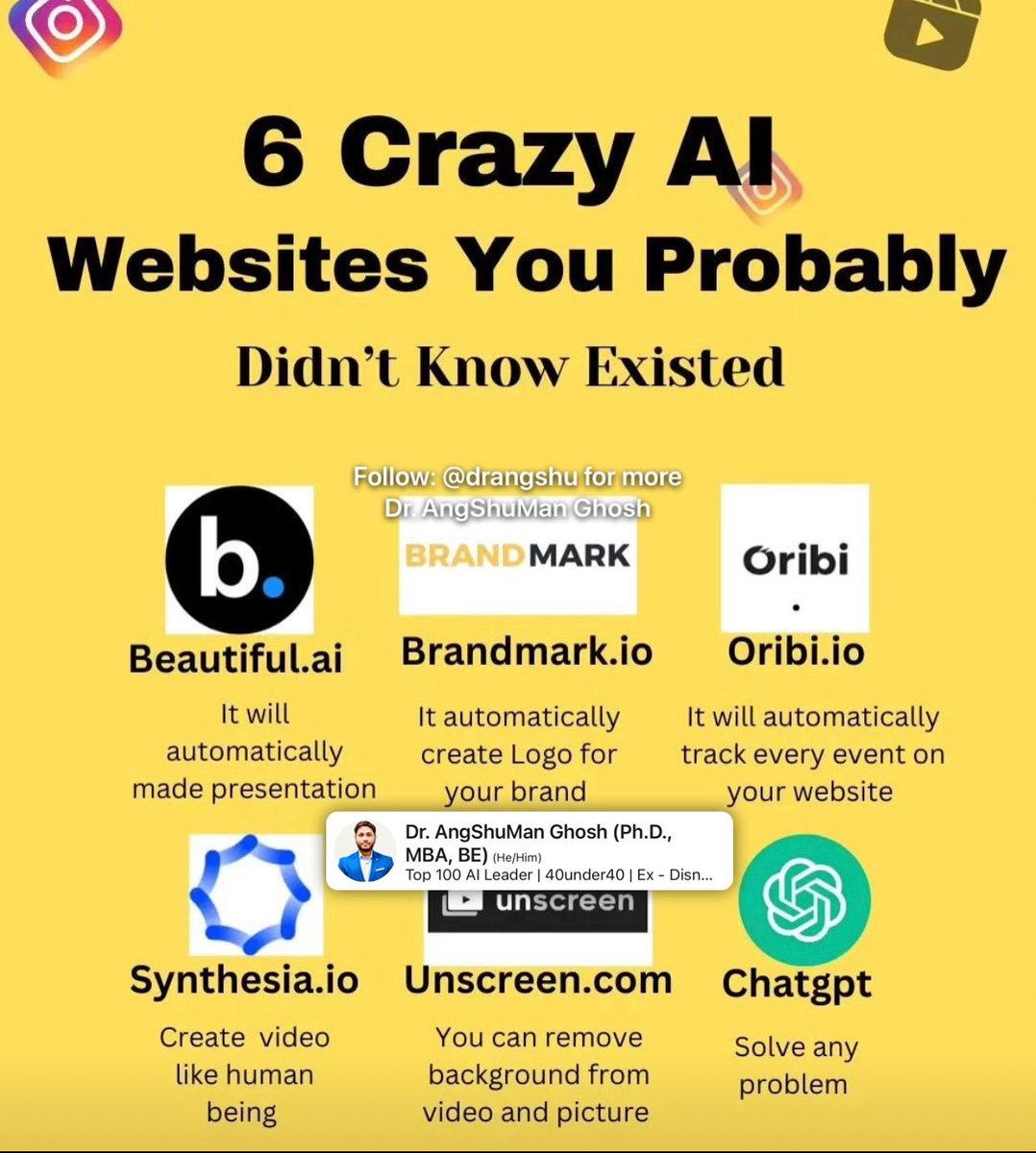 6 Crazy #AI #Websites

#MachineLearning #DataScience #programming #Analytics #BigData #AI #Python #ML #NLP #javascript #TensorFlow #Coding #Great #Serverless #100DaysOfCode #Dataviz #DEVCommunity #Devops #SQL #RStats #CodeNewbie #Linux #Python3