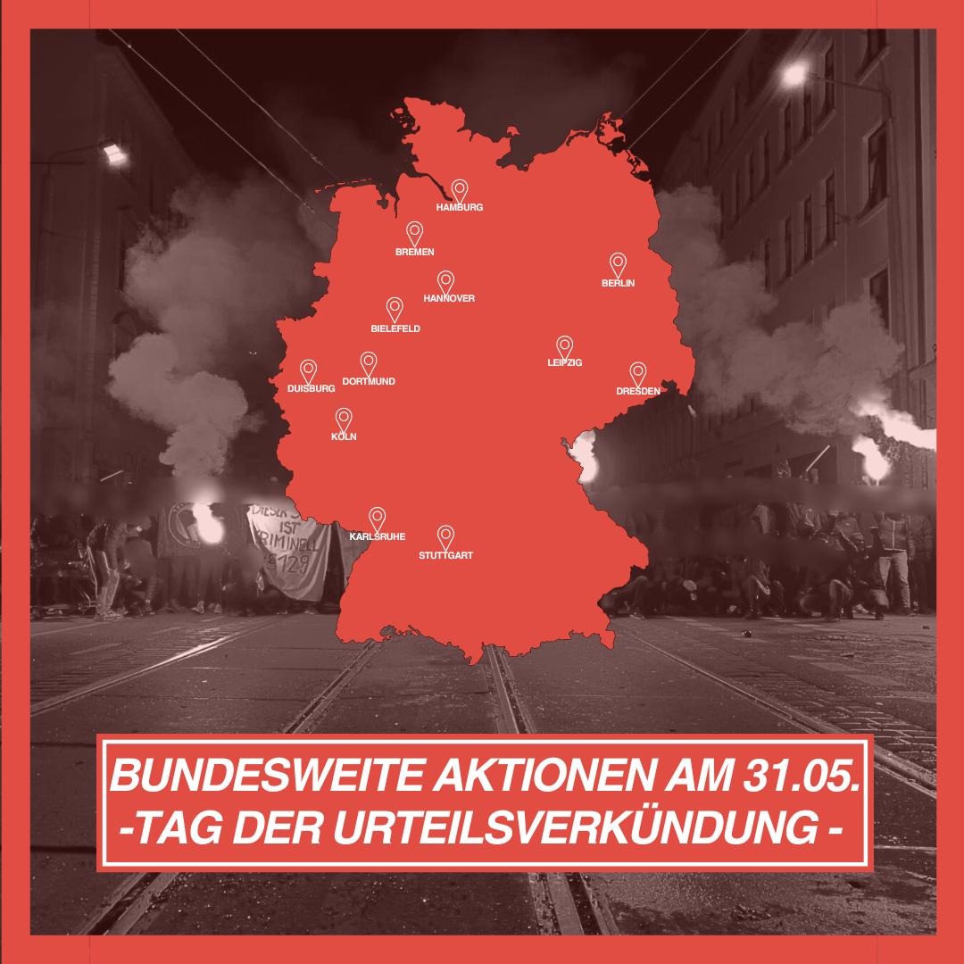 Today and Saturday solidarity demonstrations will take place all over Germany.

Video: Antifascist activists sent us this mobilisation clip for the demonstration in Leipzig on Saturday. We hereby republish it with English subtitles.

Map: @WirsindalleLinx 

#AntifaOst #LinaE