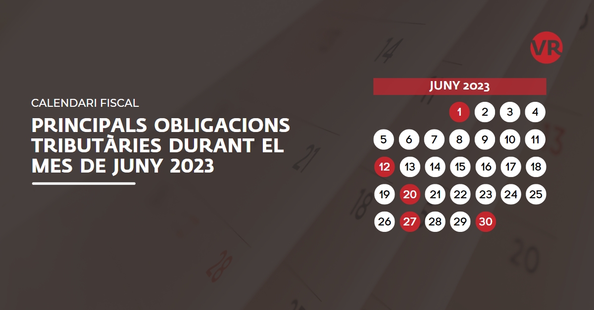 VilarRiba's tweet photo. 📅 Posem a la vostra disposició el resum de les principals obligacions tributàries del mes de juny de 2023.  

📎 Descarrega el calendari aquí: https://t.co/JAIpDc4qxF

Font: Agencia Estatal de la Administración Tributaria (AEAT) https://t.co/cNWlyAtSVD
