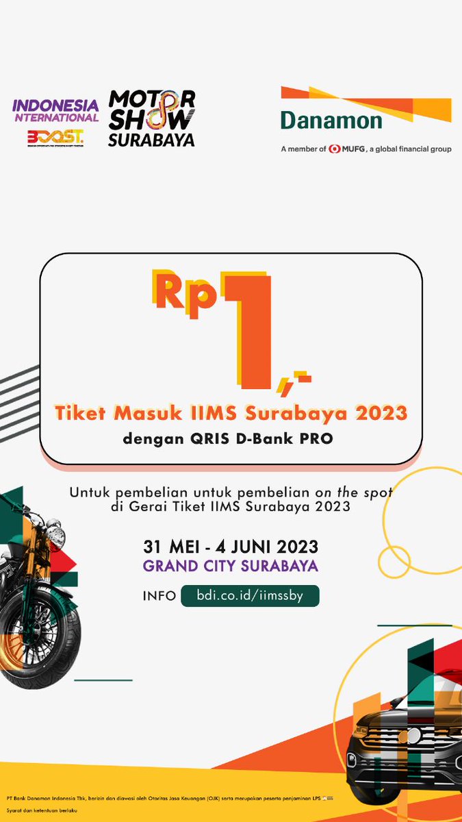 Rasanya tuh untung banget dapet promo dari Danamon bayar tiket IIMS Surabaya pakai QRIS D-Bank PRO cuma Rp1,- Buruan deh cek sekarang biar nggak ketinggalan guys, awas aja deh pokoknya rugi kalo ga segera check!!!! bdi.co.id/iims-sby
