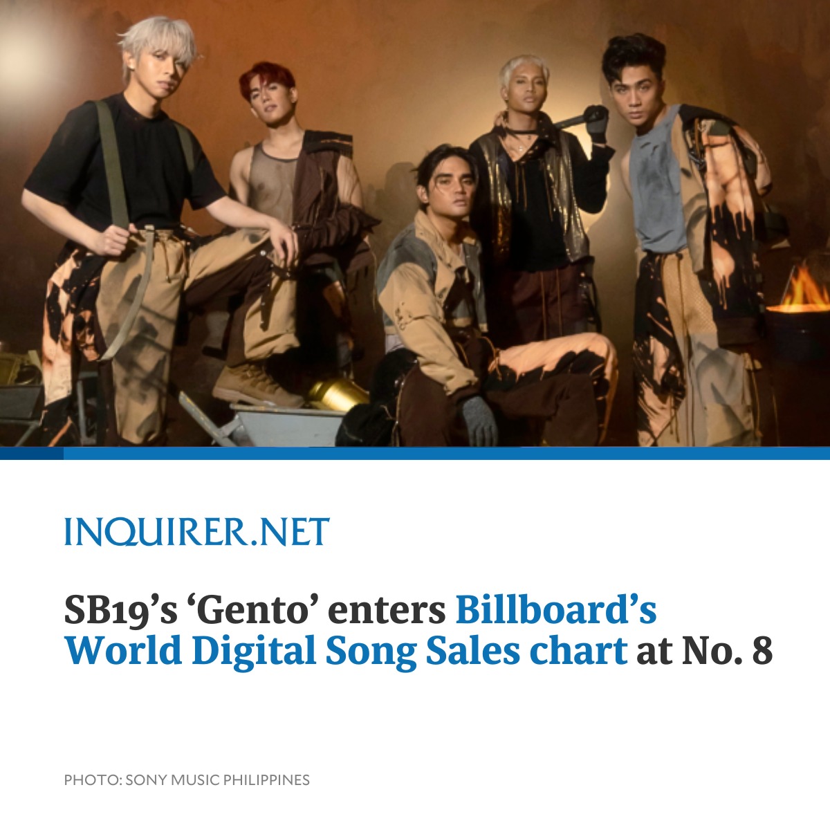 inquirerdotnet's tweet photo. ‘’DI KA BASTA-BASTA MAKAKAKITA NG GENTO’ 🔥👏🏼

Filipino boy group #SB19 has accomplished another career milestone as its single “Gento” entered Billboard’s World Digital Song Sales chart.

READ: https://t.co/q2qOpeVQrU https://t.co/2cZ20hl5AU