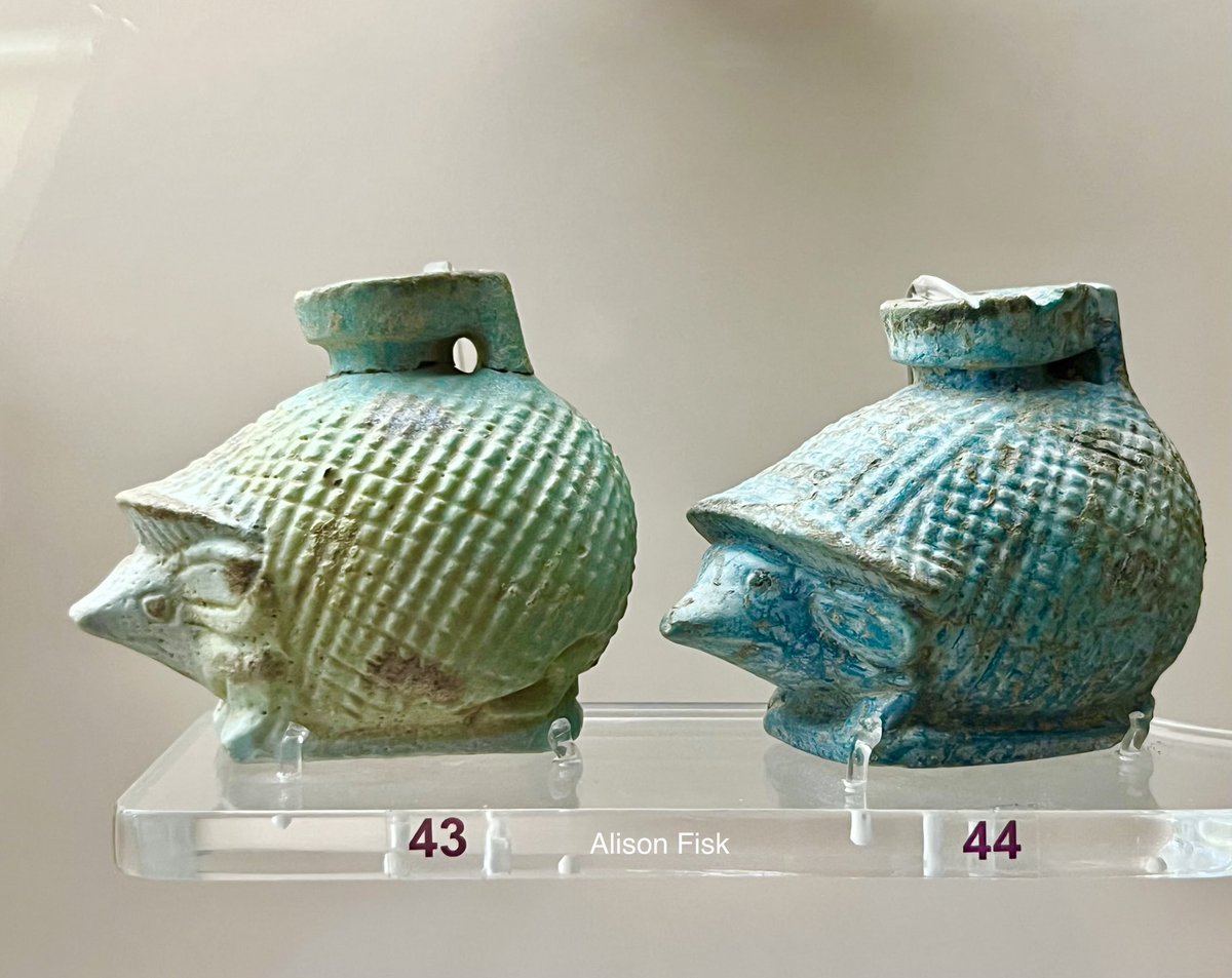 Two little hedgehog-shaped faience oil flasks, 550-525 BC. Archaeological Museum of Rhodes. 📷 my own

#Archaeology