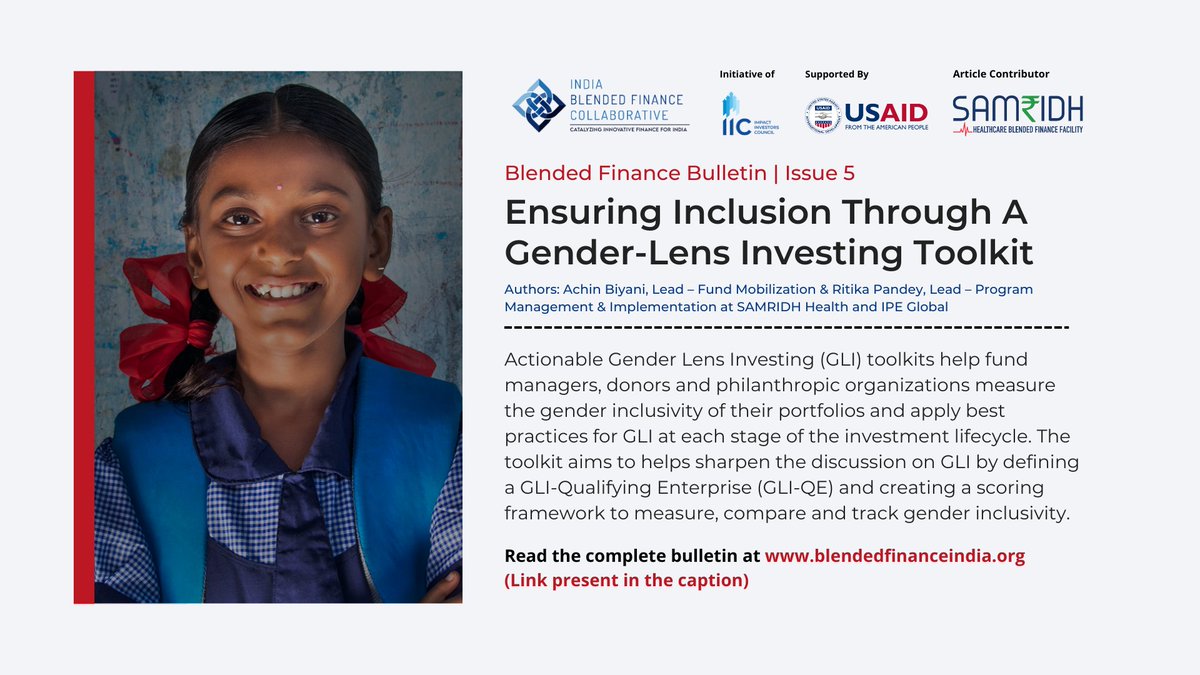 Here is a small snippet from 'Ensuring Inclusion through a #GenderLens Investing Toolkit' article authored by Achin BN Biyani and Ritika Pandey, @SamridhHealth and @IPEGlobal. To read the complete article, visit: lnkd.in/dkdZN6QP

#ImpInv #SocEnt #BlendedFinance #Gender