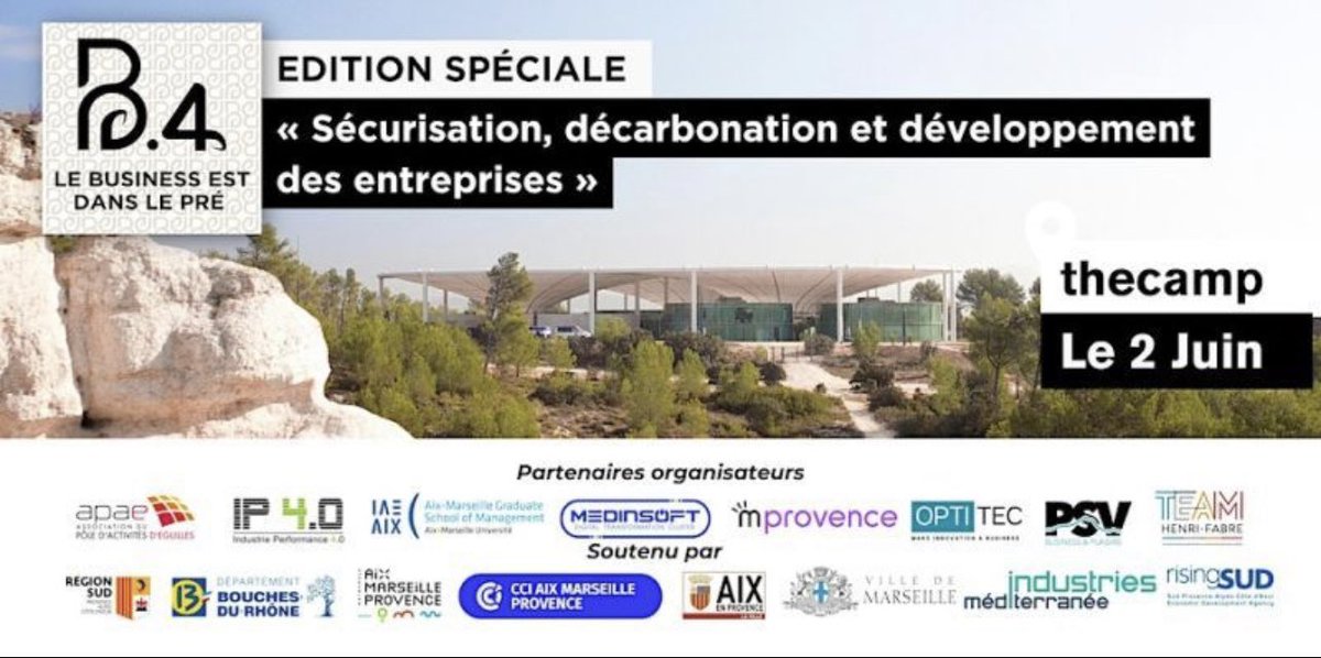 Pacte PME participe à la 4ème édition du Le Business est dans le Pré (LBdP). 

📅 Le 02 juin à thecamp à Aix-en-Provence, retrouvez-nous  pour échanger et découvrir l'association et ses adhérents, Grands groupes et PME . 
#Entreprise #decabonation 

Lien en commentaire ⬇️