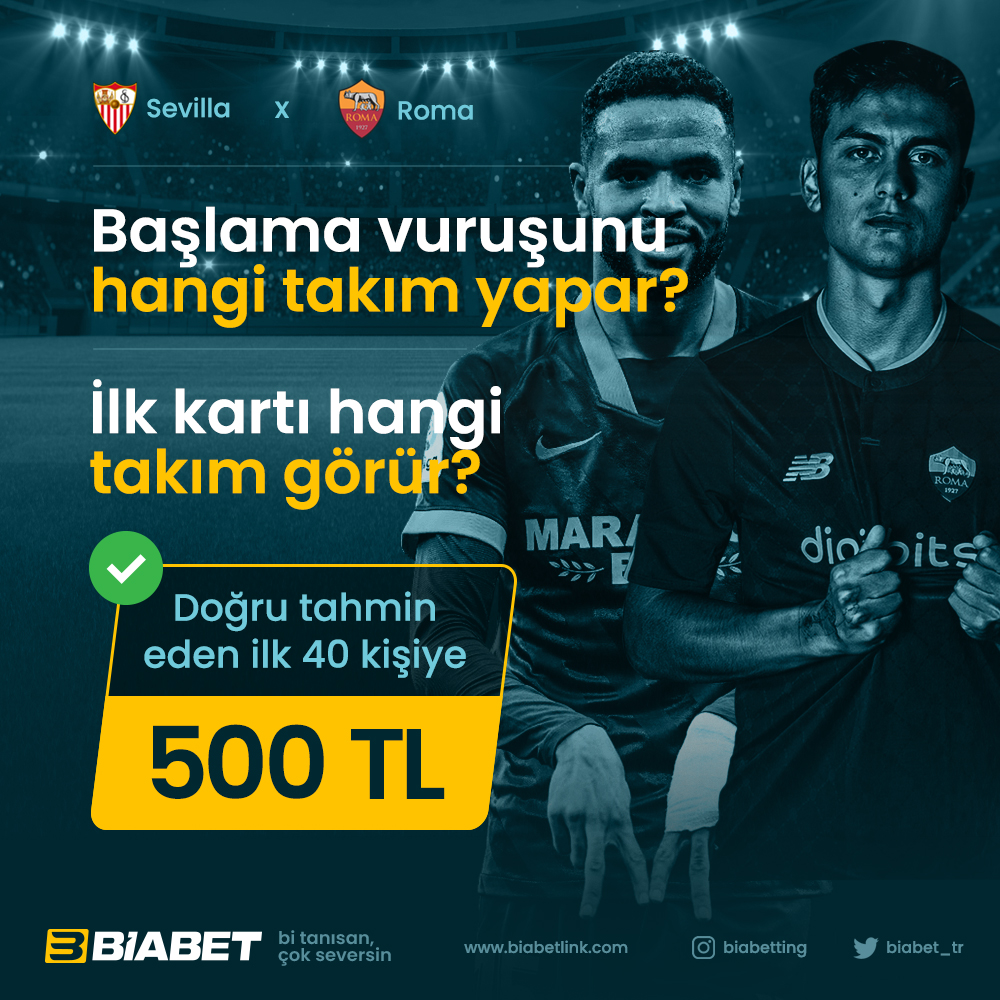 biabet_tr's tweet image. UEFA Finaline Özel Etkinlik!⚡🏆

Sevilla 🆚 Roma maçında maçın başlama vuruşunu kim yapar? İlk kartı hangi takım görür?

İlk 40 kişiye 500₺ 🎁

👉RT yap 3 kişiyi etiketle  
👉Form açıklamasındaki tüm hesapları takip et

‼Etkinlik formunu doldur: l24.im/qXfAzIu