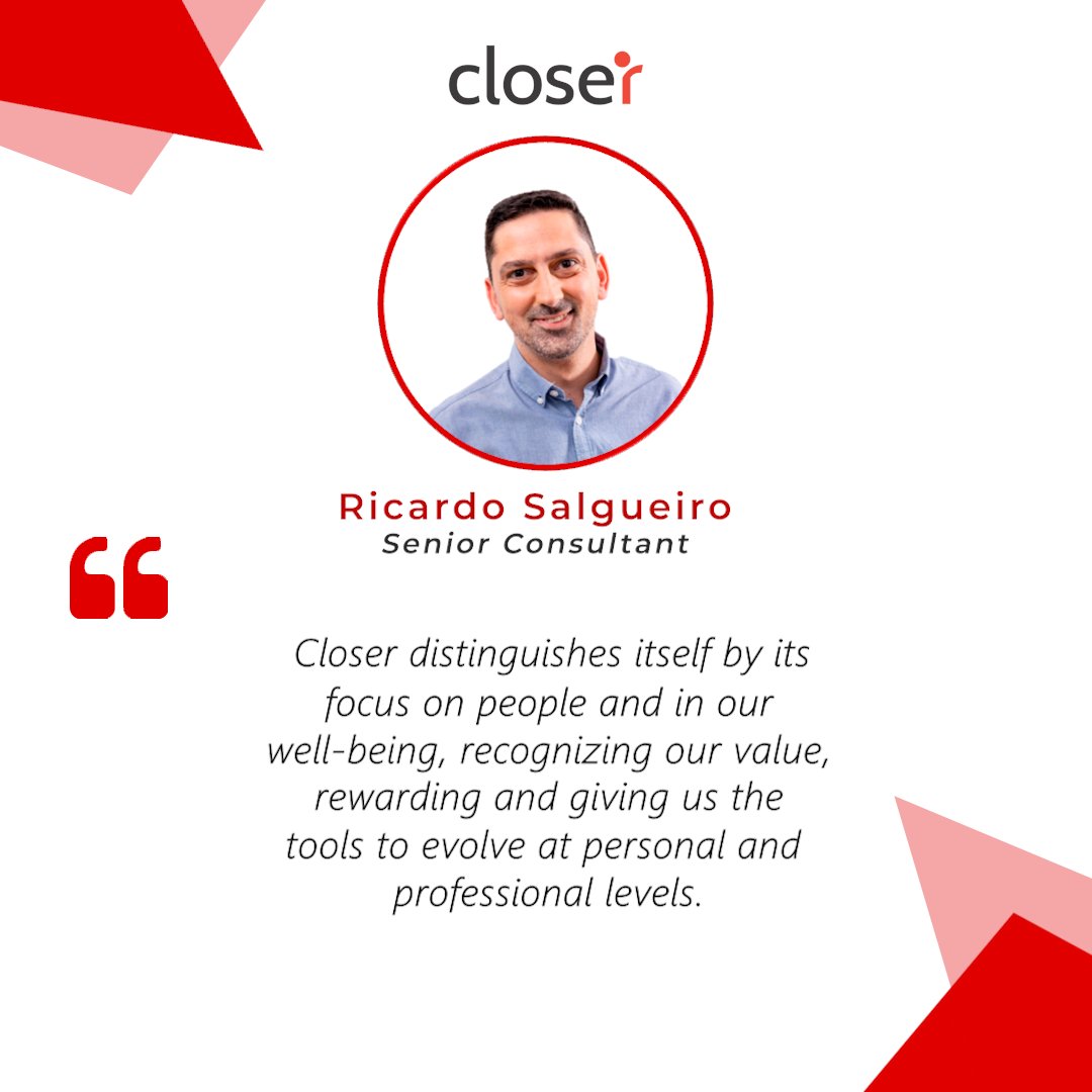 CloserGroup's tweet photo. ๐ "It's a privilege to be part of Closer. I've had the opportunity to witness our continuous sustained growth, always having in mind our #people."
๐ Remarks by our colleagueย Ricardo Salgueiro.
๐ Know more about our mission:ย https://t.co/MW77MwaNIgย ๐
#ToChallengeComplexity https://t.co/meYxQPGBfD