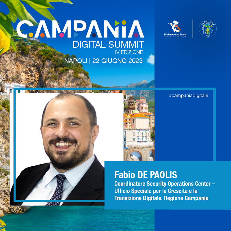 Fabio De Paolis, Coordinatore SOC – Ufficio Speciale Crescita e #TransizioneDigitale, <a href="/Reg_Campania/">Regione Campania</a>, partecipa al Campania Digital Summit. Apre la  Sessione Parallela 2 sulla #cybersecurity - 22 giugno, 11.30-13.30, Napoli.

Registrati: lnkd.in/dfchu7u5

#CampaniaDigitale