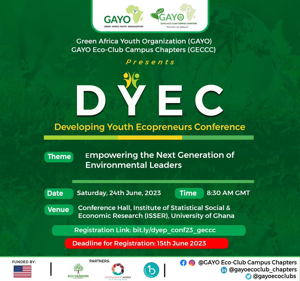 gayoecoclubs's tweet photo. Join us at the Developing Youth Ecopreneurship Conference (DYEC) - First Edition on June 24, 2023! 📆

🌐 Interested in shaping a sustainable future? Register now to book your seat - [ https://t.co/QHwvBhoXRN ] 

#dyeconference #youthinnovation #sustainablefuture https://t.co/2Vd4yQIhmb