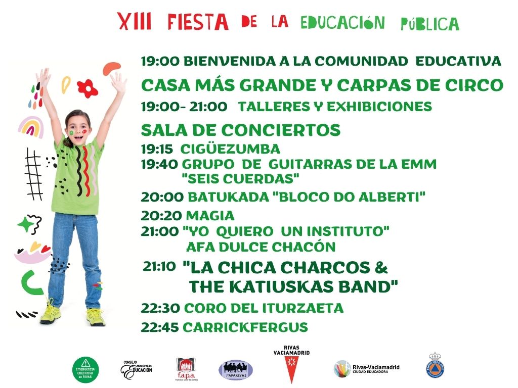 #Rivas #FiestaEducaciónPública
Casa + Grande    #FEP  Cuenta atrás... 2 días
Invitad@s a los talleres y a celebrar la educación pública🥳🙌