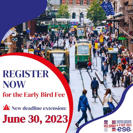 📷 EARLY BIRD DEADLINE EXTENDED TO 30th JUNE.
Don’t miss the chance to join colleagues old and new at ESE  Helsinki, 6-9 September 2023.
Take advantage now and register here 📷
esebiennialcongress.com/registration-a…