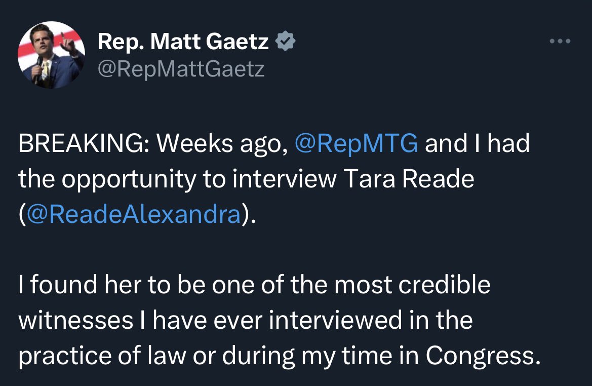 RonFilipkowski's tweet image. Yeah, well she defected to Russia yesterday. Back to her handlers. (This Gaetz post was 3 weeks ago)