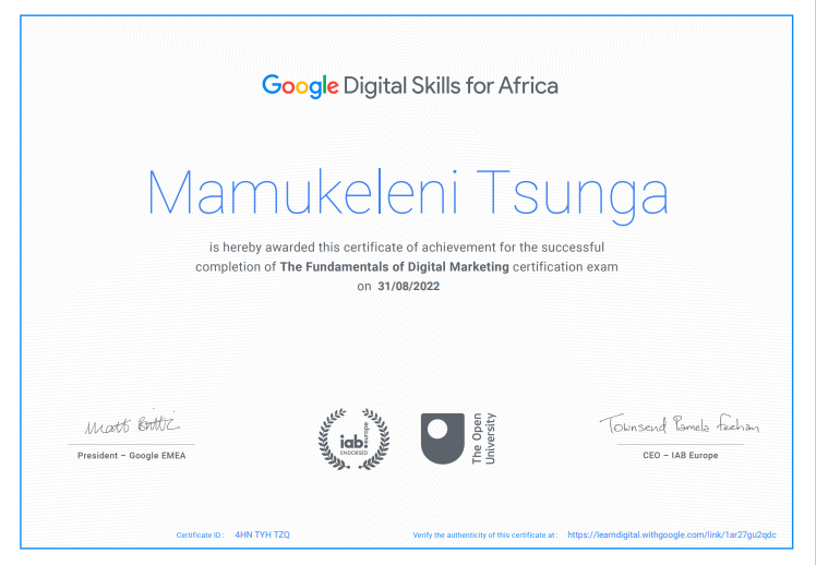 mamukeleni's tweet photo. I'm excited to share that I not so recently earned my Digital Marketing Certificate from @googleafrica. I love helping businesses grow their online presence &amp; let me tell you why I'm the go-to-guy in this field!

This is my story y'all...
#DigitalMarketing #socialmediamarketing https://t.co/HmJGmOx9YU