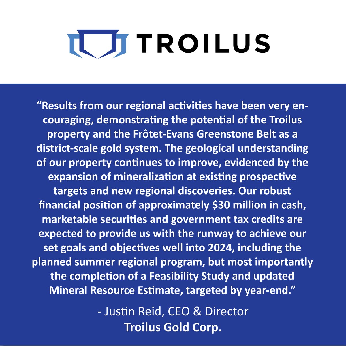 #Troilus outlines plans for its 2023 summer regional exploration program, following positive developments in 2022; Robust financial position of ~$30M for continued project development. 
Read the news here: troilusgold.net/PR
#gold #copper #goldmining #preciousmetals #mining