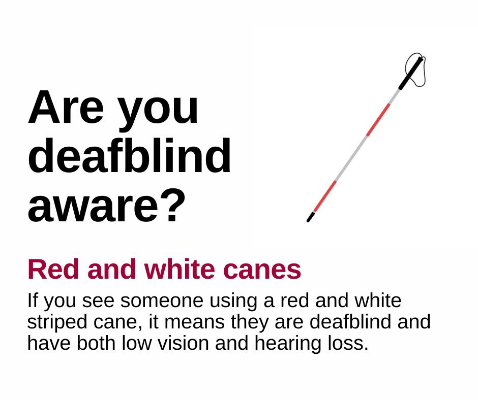 MMUH Audiology (@materaudio) on Twitter photo People who are deafblind will use and red and white striped cane to indicate to others that have have both reduced vision and hearing loss.
Please be mindful!
Courtesy of <a href="/DeafblindUK/">Deafblind UK</a>.
Services for people in Ireland who are deafblind can be found at <a href="/annesullivandb/">Anne Sullivan Centre</a>. People who are deafblind will use and red and white striped cane to indicate to others that have have both reduced vision and hearing loss.
Please be mindful!
Courtesy of <a href="/DeafblindUK/">Deafblind UK</a>.
Services for people in Ireland who are deafblind can be found at <a href="/annesullivandb/">Anne Sullivan Centre</a>.