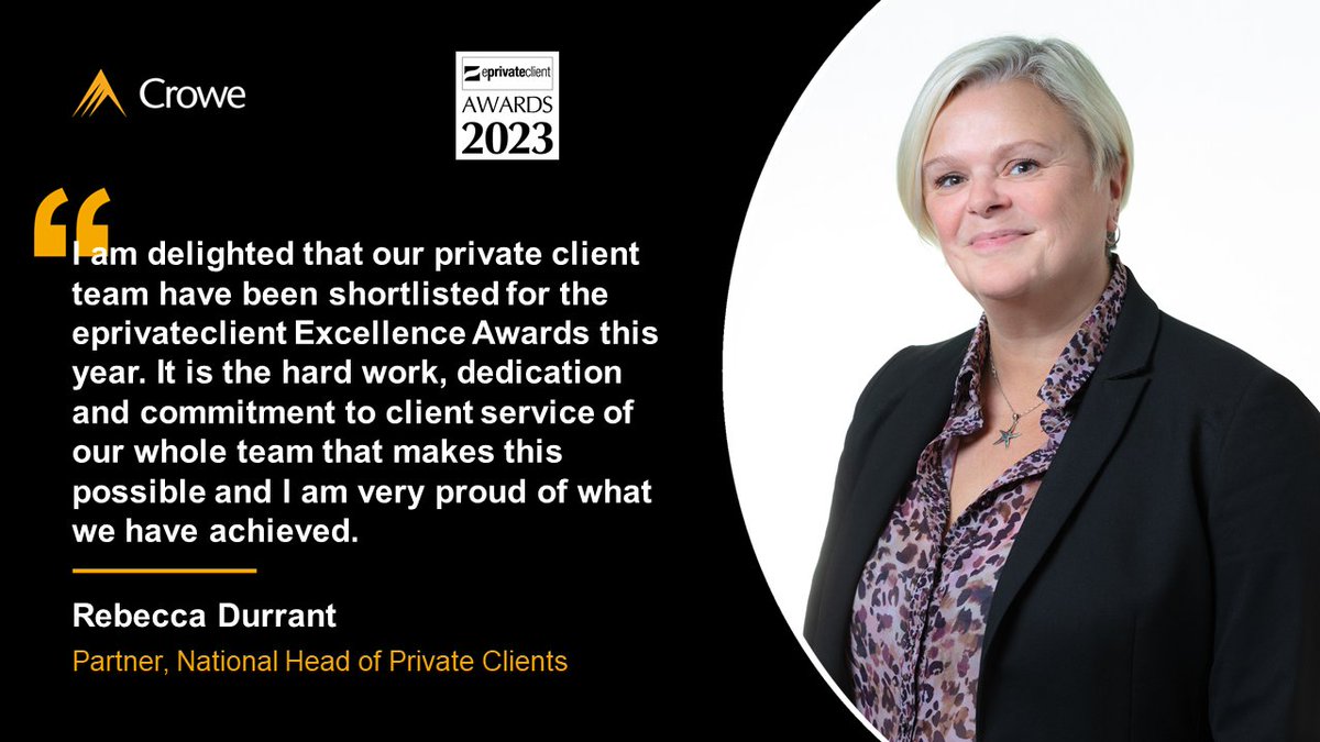 We're delighted to announce that Crowe has been shortlisted in the 2023 @eprivateclient Excellence #Awards for Accountancy Firm of the Year (Full Service). 
Congratulations to our National #PrivateClients team and all the other finalists! 👏 #goodluck 👉crowe.com/uk/news/privat…
