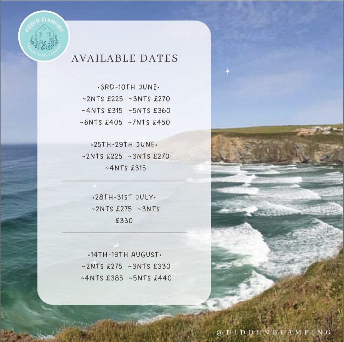 SUMMER AVAILABILITY! Looking for a quiet Coastal escape? A digital detox? Sleeps 2 secluded in countryside with dark starry skies hiddenglamping.com #cornwall #glamping #ukgetaways #lastminute #lateavailability #summerholiday #digitaldetox #getawayfromitall #ukholidays