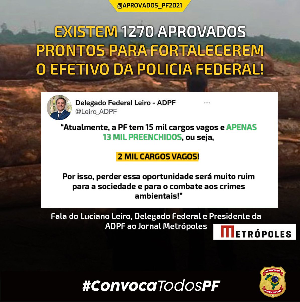 AprovadosPf21's tweet photo. É possível que a Polícia Federal chegue ao maior efetivo de sua história. Assim, conseguiria cobrir todas as demandas e manter a excelência nos serviços prestados. Somos 1270 aprovados em TODAS!
Contamos com os senhores @FlavioDino  @edweck_rj @Leiro_ADPF . #ConvocaTodosPF https://t.co/5TJEKLP0Nz