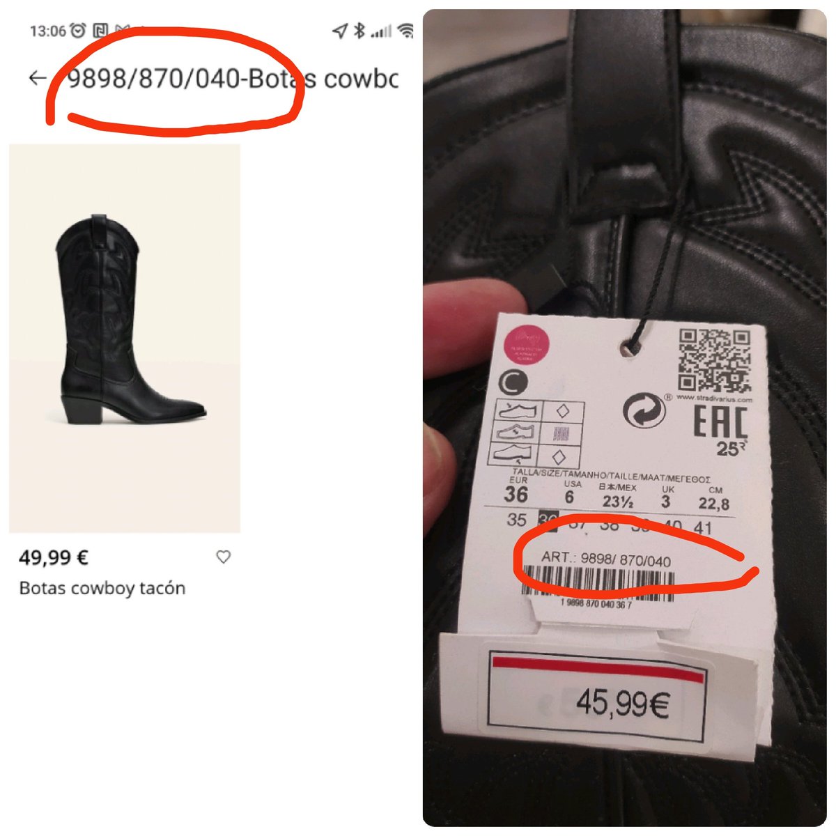 mjreyesrios's tweet photo. Cosas curiosas que pasan en @stradivarius . La misma bota, 4€ más cara en la app que en la tienda..... 
¿Alguien me puede explicar qué pasa? 
#ojocuidado https://t.co/eBn4r5ocIz