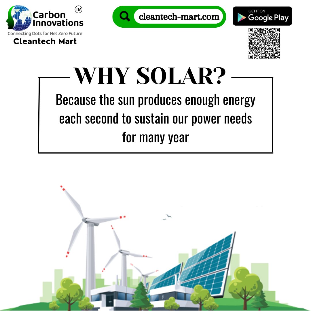 Why Solar? ☀️

🌱 Embrace clean, renewable energy and reduce your carbon footprint with solar power! 

Join us on :- cleantech-mart.com

1️⃣ #Sustainability
2️⃣ #CostSavings
3️⃣ #EnergyIndependence
4️⃣ #TaxIncentives
5️⃣ #JobCreation
6️⃣ #LowMaintenance
7️⃣ #TechnologyAdvancements