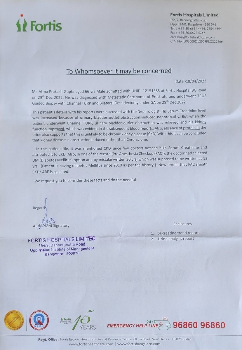 Mrinalgpt's tweet photo. @Niva_Bupa 
@jagograhakjago @consumerforum_ 
@forti
#NivaBupaScam
For claim 1212584 Medical team from Fortis clearly said no past history of CKD from 30yrs then why claim is getting rejected again ? Refer the attached letter with facts. It is unacceptable. https://t.co/kU5X9I5iBO