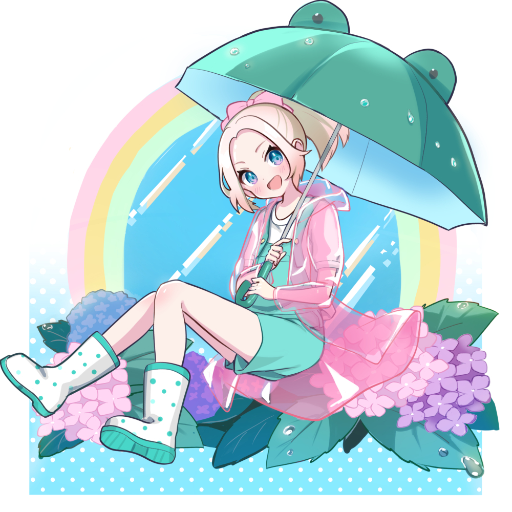 1girl umbrella solo blonde hair blue eyes smile ponytail  illustration images