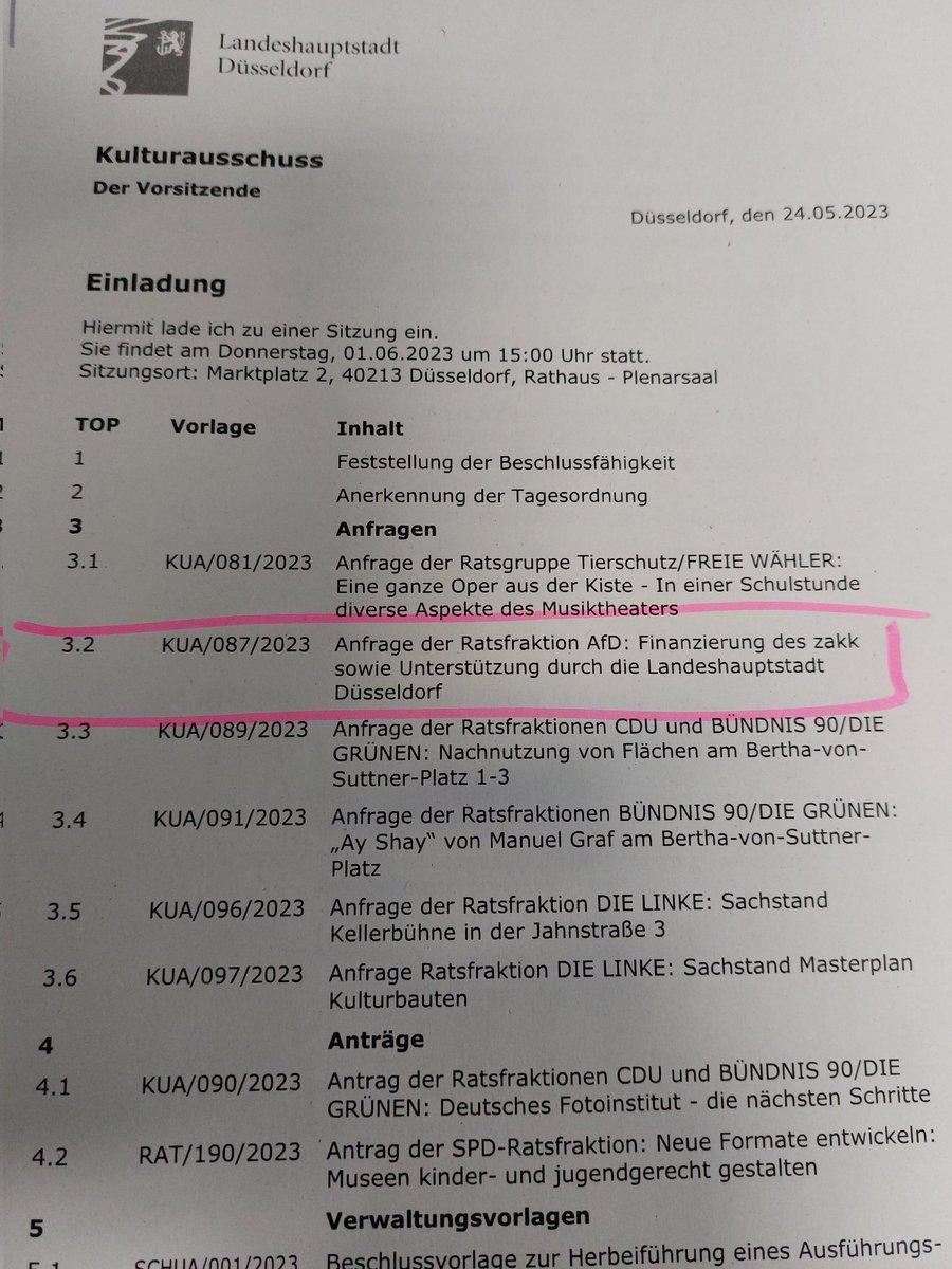 Nachdem Mitte Mai im linken Kulturzentrum #zakk ein fck afd Festival stattgefunden hat, frage ich im #Kulturausschuss #Düsseldorf konkrete Zahlen und die öffentliche Finanzierung dieser Einrichtung ab. Dort werden u.a. auch Blockade-Trainings angeboten. #AfDvorOrt @AfDDuesseldorf