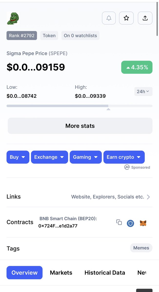 SigmaPepeToken's tweet photo. Sooo, SIGMA PEPE GOT LISTED ON CMC UNDER 12 HOURS!! CRAZZY!!

$SPEPE | SEND IT!!

https://t.co/qc2oIP124r https://t.co/J6RLzPaljp