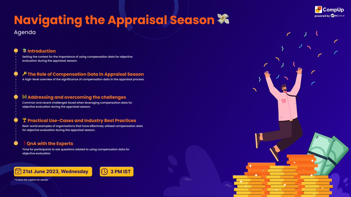 CompUp_io's tweet photo. 🔔Alert! It’s appraisal season. Join our webinar ‘Navigating Appraisal Season with Compensation Data’. Conquer challenges, learn best practices 🏆, and chat with experts! Register here (link in thread) 📝. Tag your C&amp;B team! 🙌

#appraisalseason #compensationdata https://t.co/luSyhiJyqG