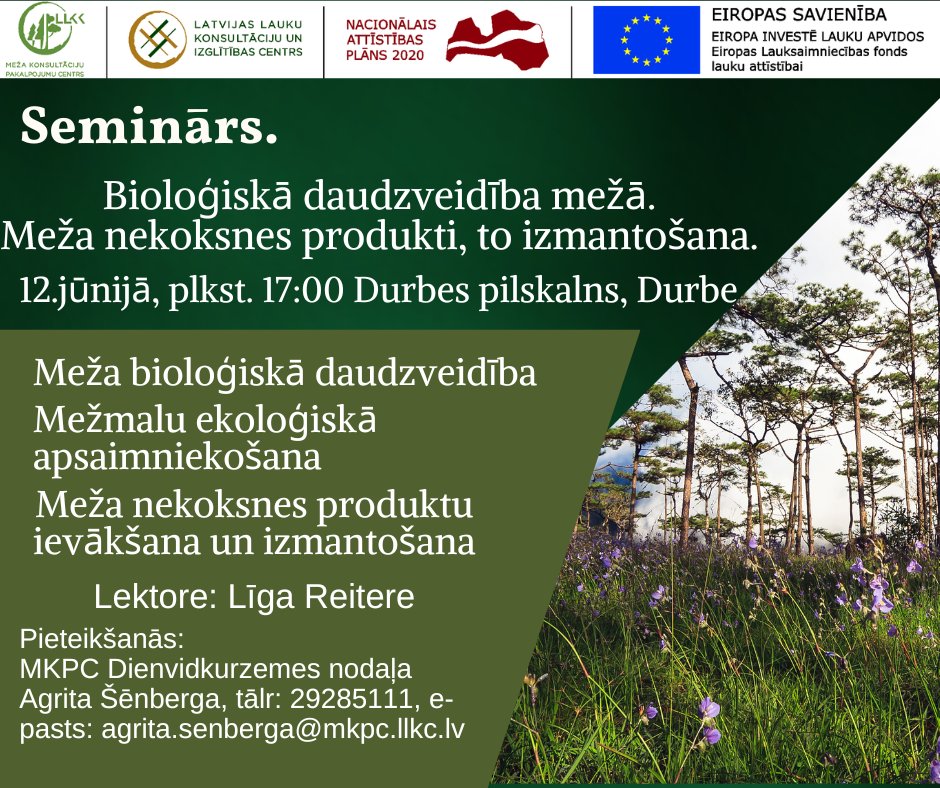 12.jūnijā Durbē norisināsies seminārs “Bioloģiskā daudzveidība mežā. Meža nekoksnes produkti, to izmantošana”. Vairāk informācijas: saite.lv/vTu