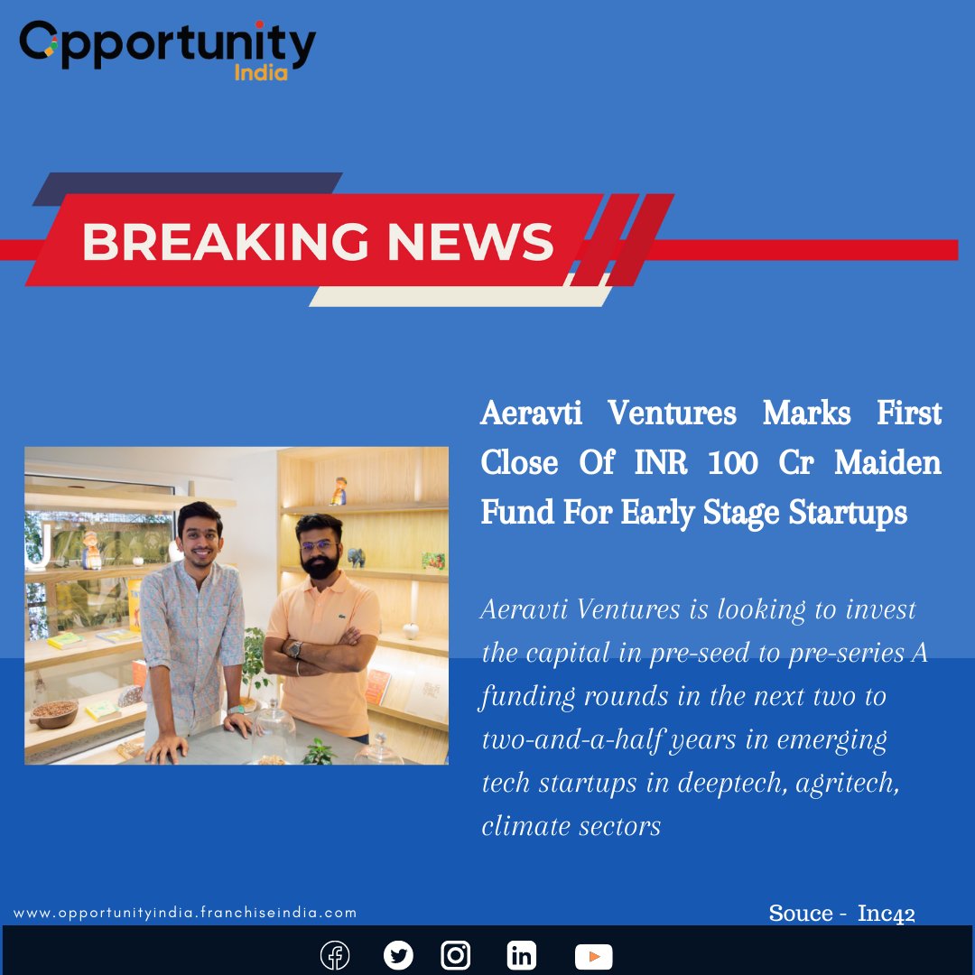 OpportunityInd's tweet image. News Byte

#news #ofthe #day #Aeravati #ventures #funds #Small #business