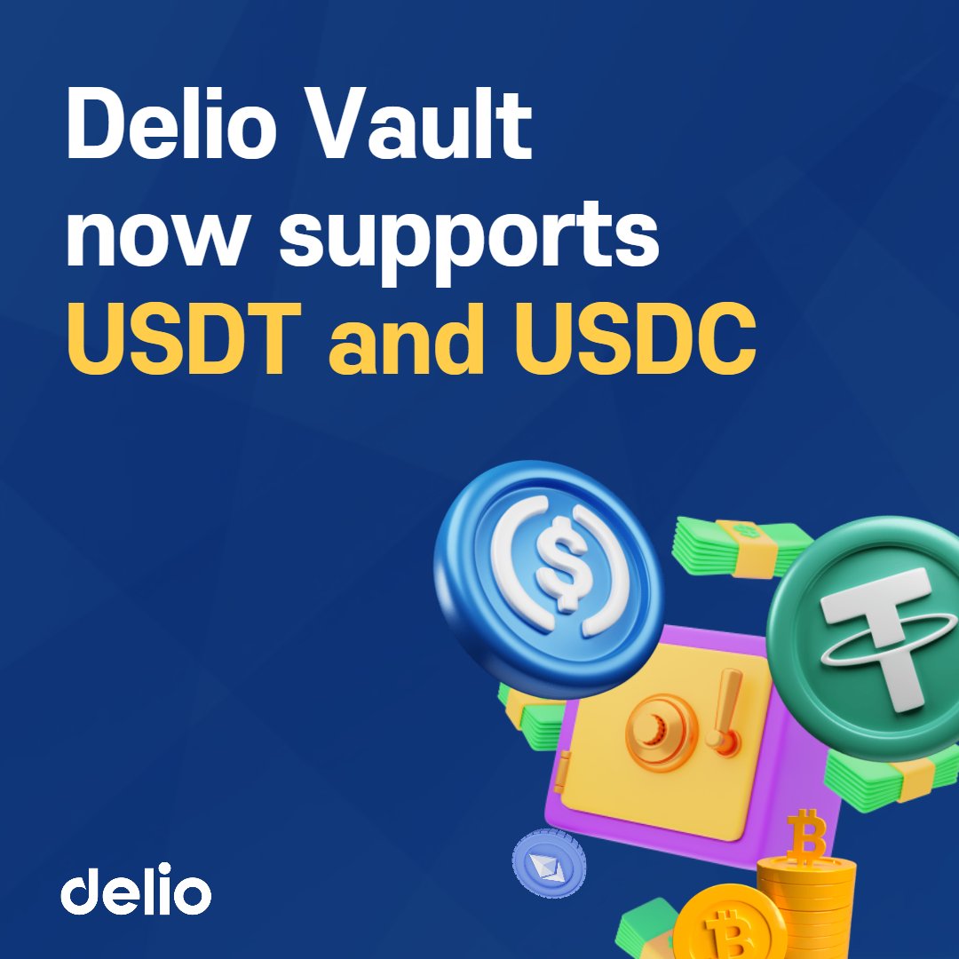 📢 Delio Vault now supports $USDT and $USDC!

Joining $BTC, $ETH, and $XRP, Delio Vault expands its offerings to include these two popular cryptocurrencies.

🔗Earn 3% APR interest on your liquid assets with Delio Vault: delio.global/vault

#DelioGlobal #CryptoStorage