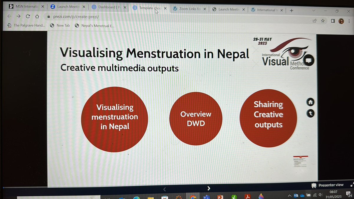 LJMUSociology's tweet image. Dr Sara Parker @SaraParkerDidi presenting at the @visualmethods conference in Rome - online from Nepal sharing creative visual outputs from @DWDNepal project funded by
@BritishAcademy_ @GCRF and supported by GCRF funds from @LJMU - ppt or prezi let’s see !