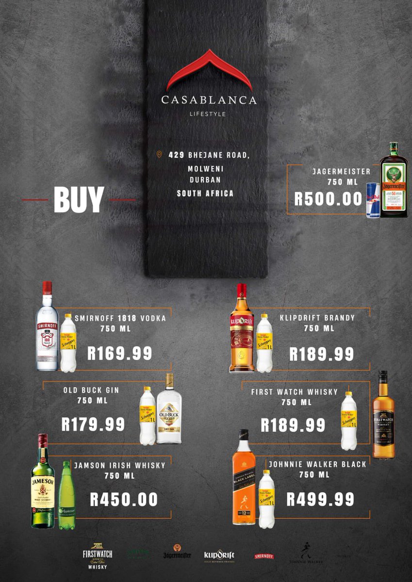 Talk about the best prices Ekasi lonke. @casablancalifestyle in Molweni cc @castlelitesa @FlyingFishSA @Heineken_SA @StellaArtois @SowetoGold @castledoublemalt @AmstelSA @SmirnoffSA @KlipdriftBrandy @JamesonSA @djstaxx @jagermeistersa