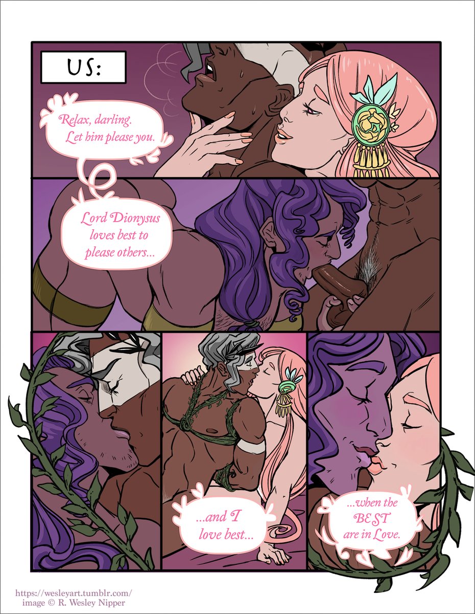 NSFW🔞- finally I can post my AreDioDite comic for <a href="/DionysusZine/">Cheers! - A Dionysus Fanzine (Completed!)</a>!!!! Just in time for Twitter to burn to the ground as a viable platform, Hurray! 

⚔️💗🍇Him, Her, Them, Us🍷🌷🔥