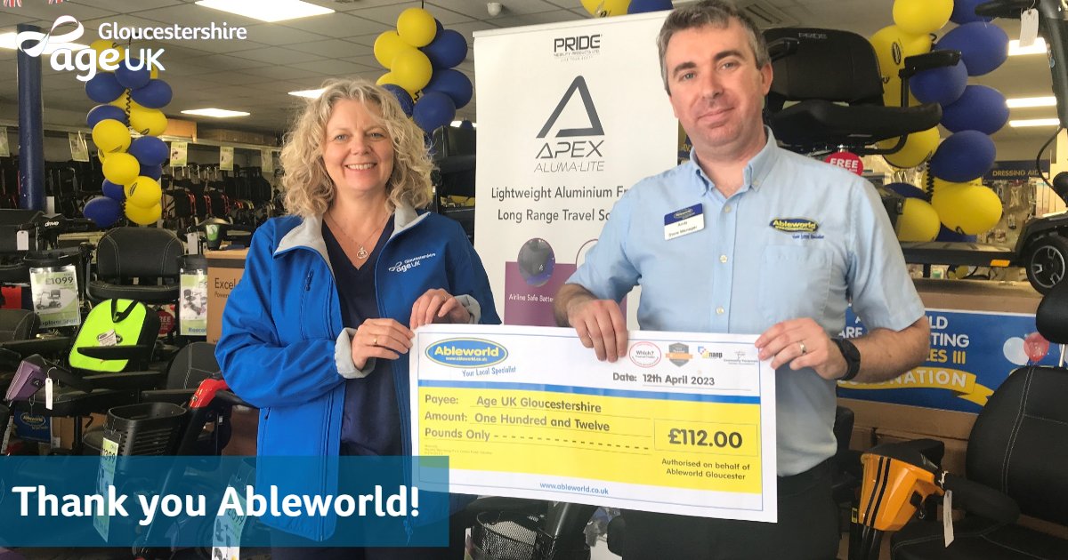 A big thank you to @AbleworldUK Gloucester for inviting us to take part in their coffee morning event recently. ☕ Following their fantastic fundraising efforts, our Communications Coordinator, Tracy was delighted to receive this cheque from Store Manager Andy HcHugh!