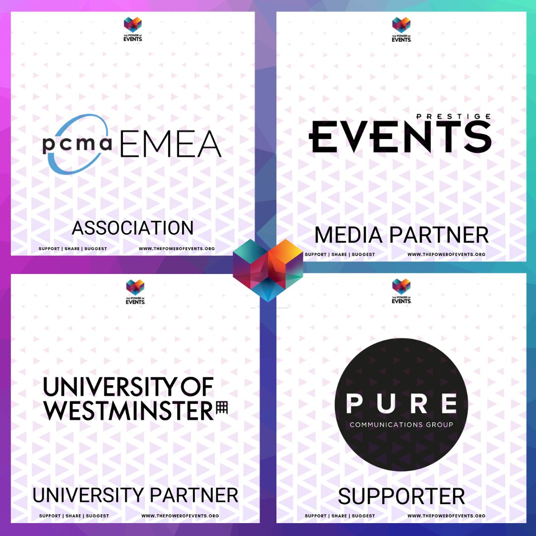 The Power of Events is proud to have a growing community of supporters and partners backing our mission.

Take a look at a few of our fab supporters and partners, PCMA EMEA, Prestige Events, The University of Westminster and Pure who are all in The Power of Events community.