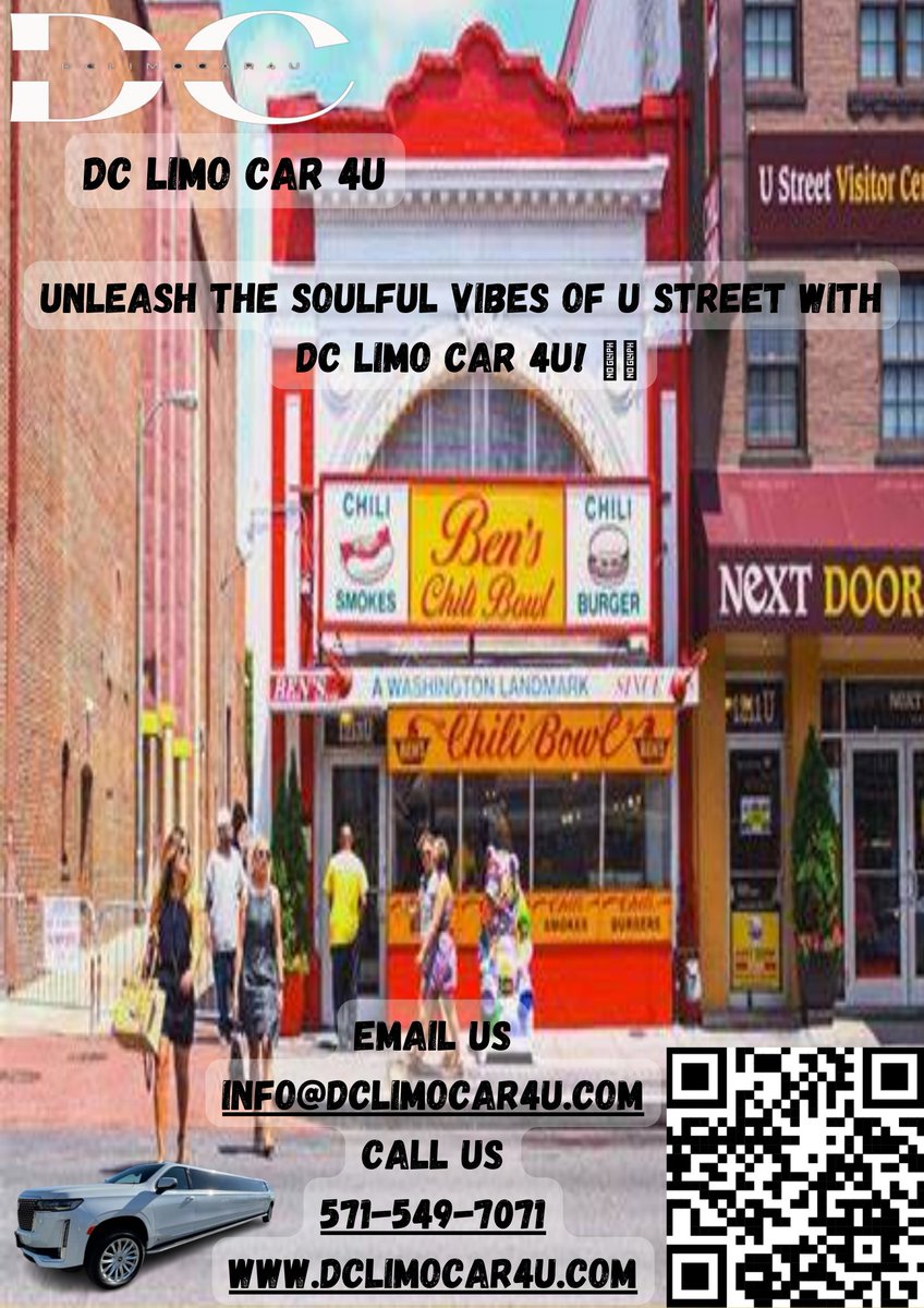 Unleash the Soulful Vibes of U Street with DC Limo Car 4U! 🎶🚖
🎵🌆
 #UStreetDC #SoulfulVibes #DCNightlife #DClimoExperience #MusicAndCulture #HistoricJazzClubs #FoodLoversParadise #RideInStyle #ExploreUStreet #UnforgettableJourney #dclimocar4u