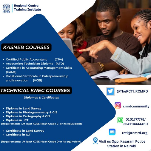 ntvkenya's tweet photo. SP: @TheRCTI_RCMRD offers a diverse range of industry-relevant programs, designed to equip students with practical skills and knowledge needed to excel in their chosen field. 

Get hands-on training that prepares you for real-world challenges. #GIS #IT

To enrol, call 0101777778 https://t.co/aYEokWlpgY