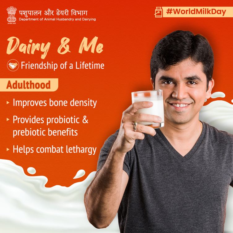 Dept_of_AHD's tweet photo. As adults, we're often juggling multiple roles & responsibilities. Amidst all this, it's crucial not to overlook our health. But with a simple glass of milk, we can take a step closer to a stronger body & a happy mind.
#WorldMilkDay #WMD2023 #DairyIndia #CheersToMilk https://t.co/rZegIZygWb
