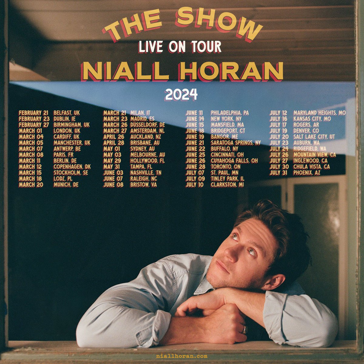 Newsletter presale starts today at 10am local time ! Get your tickets now niallhoran.com