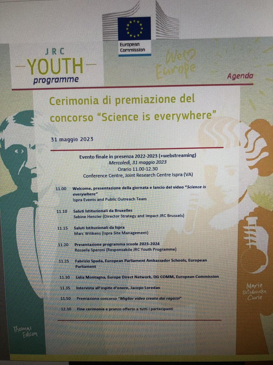 RossellaSperoni's tweet photo. Con un saluto da Bruxelles si aprirà tra poco presso il Joint Research Centre la cerimonia di premiazione del Concorso #Scienceiseverywhere  “Miglior video creato dai ragazzi”. Nel corso della mattinata verranno consegnati i premi ai vincitori. Stay tuned! https://t.co/x7rIK4a6xm
