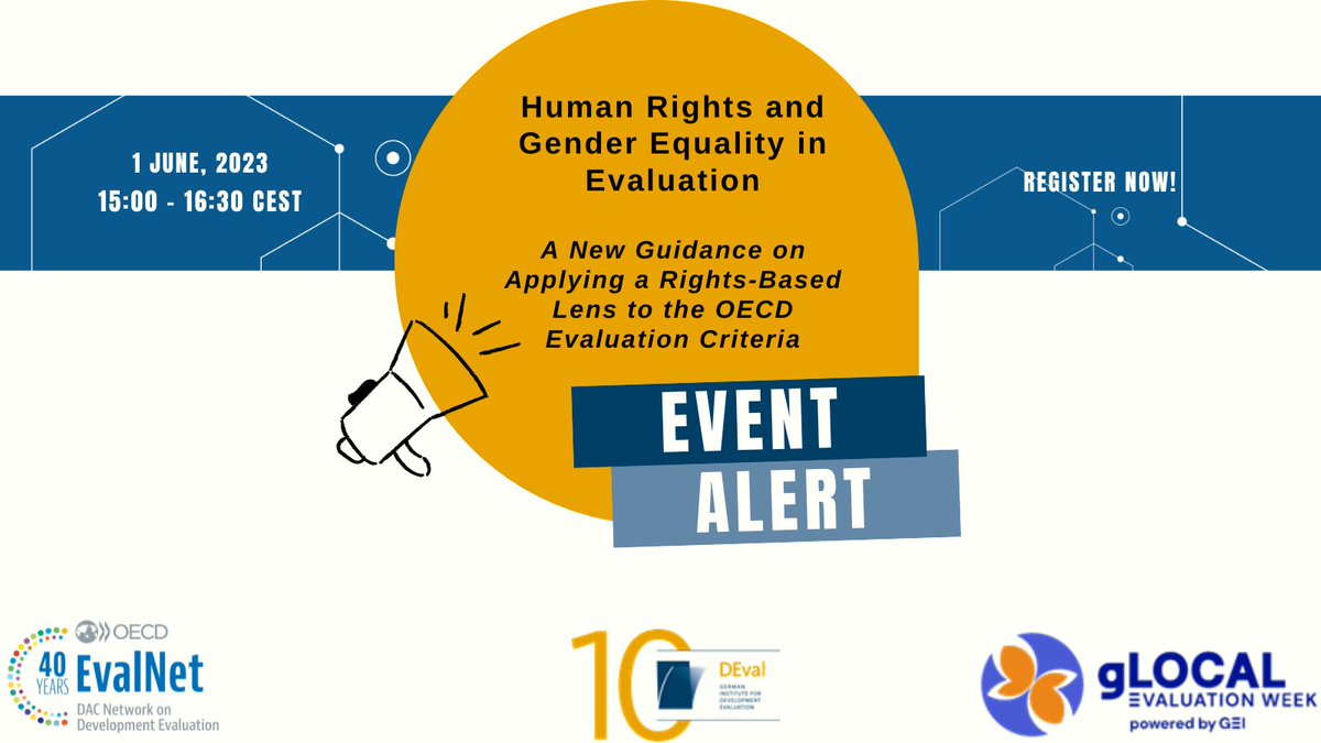 How to consider human rights and gender in evaluation when using the OECD criteria?

Looking forward to engaging with <a href="/Shravanti1/">Shravanti Reddy</a>, <a href="/bonmassah/">BONFACE O MASSAH</a>, Mayanka Vij, <a href="/MKennedyChouane/">Megan KennedyChouane</a>, <a href="/sewedo_akoro/">Joseph S. Akoro</a>, and Daniel Jacobo Orea

on June 1, 3-4:30 pm (CEST)

Register here: meetoecd1.zoom.us/meeting/regist…