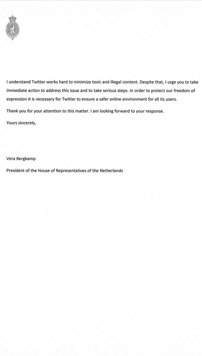 Ik maak mij grote zorgen over bedreigende en gewelddadige tweets richting Kamerleden. Daarom vraag ik Twitter <a href="/GlobalAffairs/">Global Government Affairs</a> daar actie tegen te ondernemen. Lees hier mijn brief ⬇️